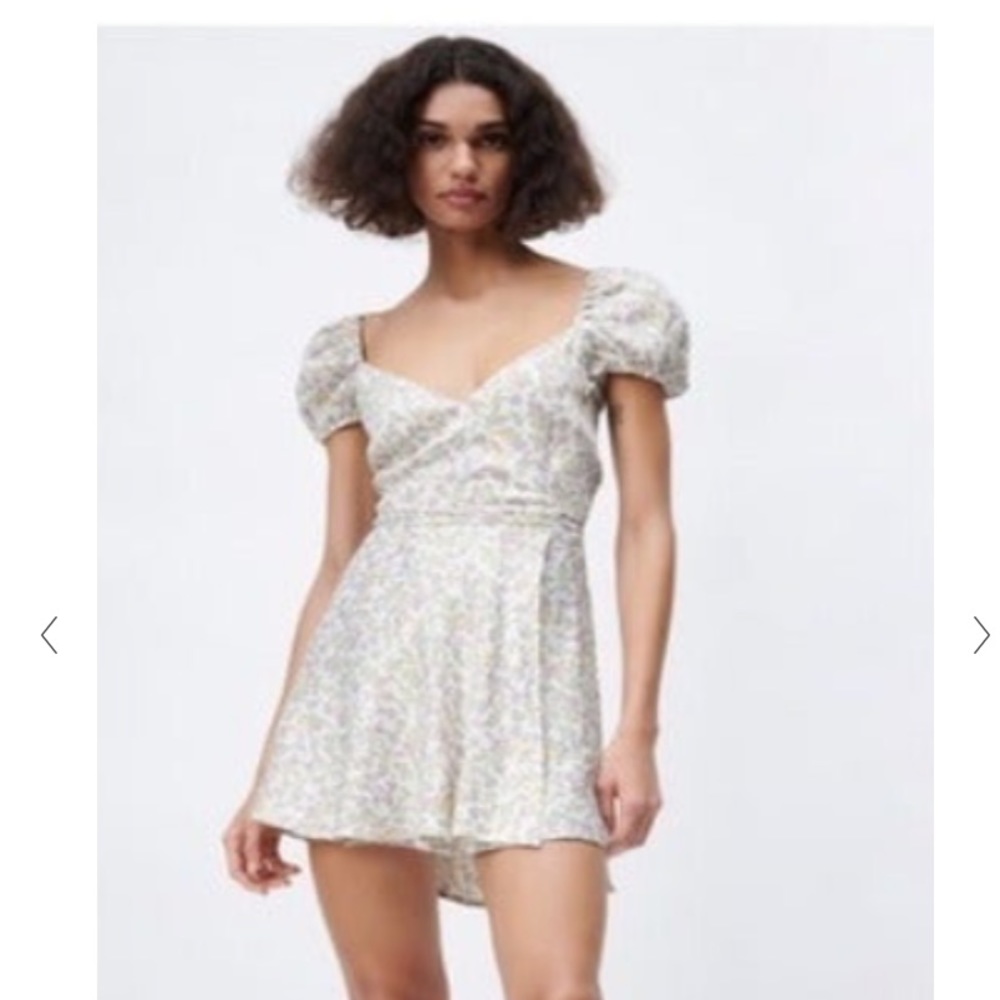 ZARA Floral Print Satin Effect Wrap Mini Dress Size XS